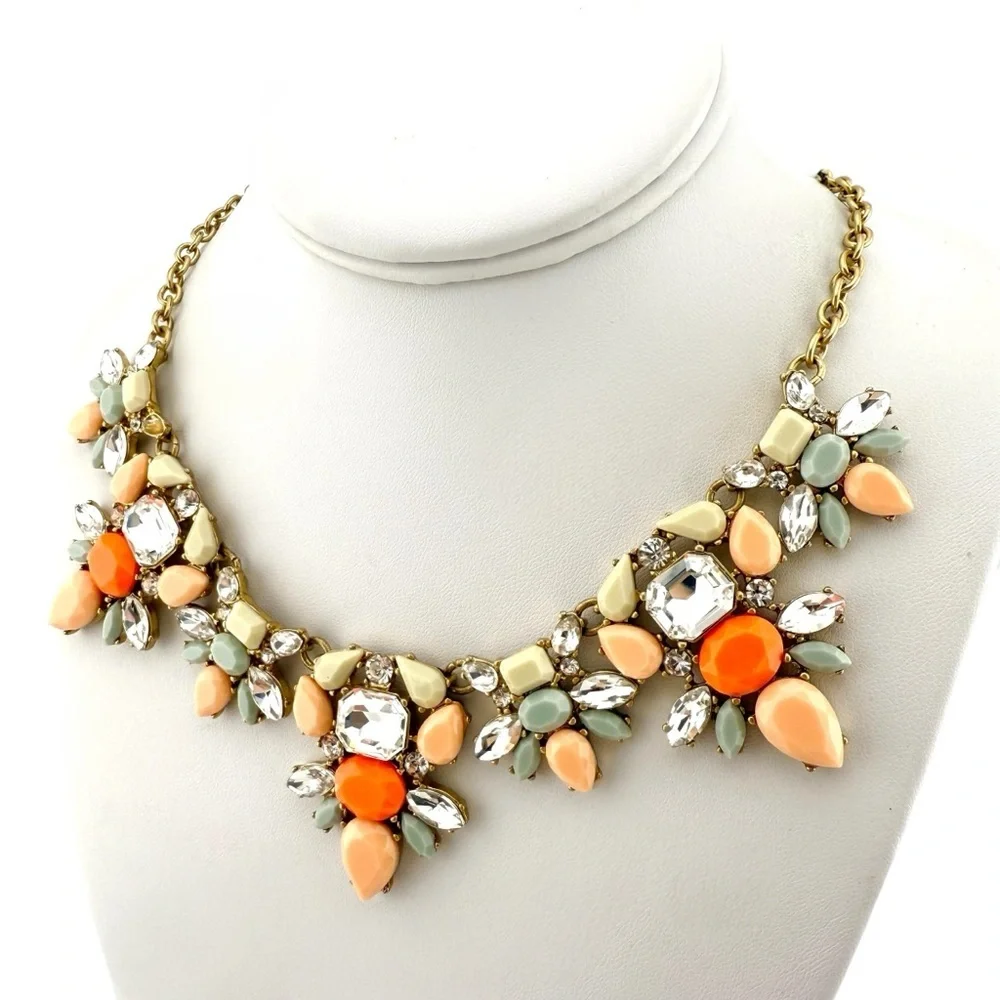 J. Crew Necklace in Orange, Gray, Peach and Cream Multi-Color Statement